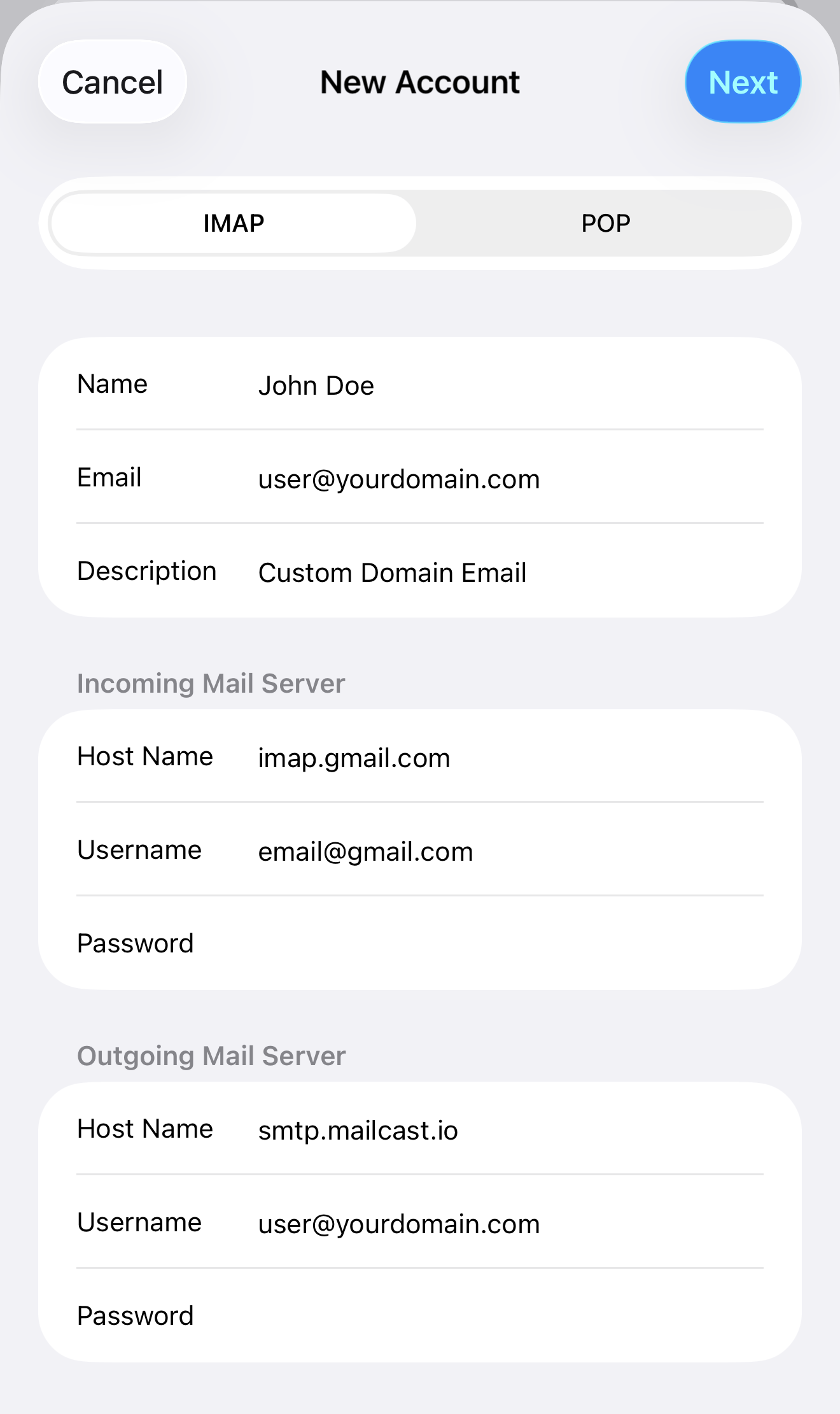 Configure Mail Servers on iOS