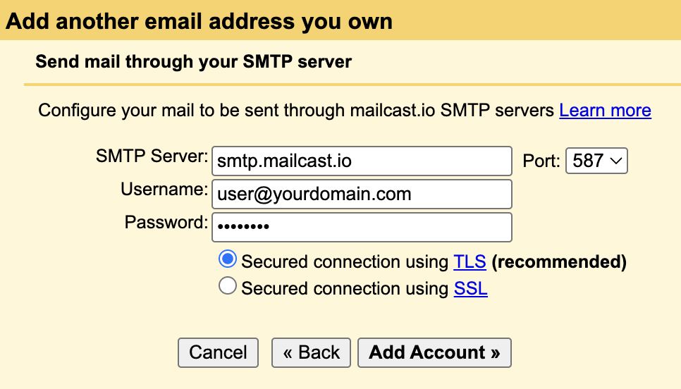 Gmail SMTP server details