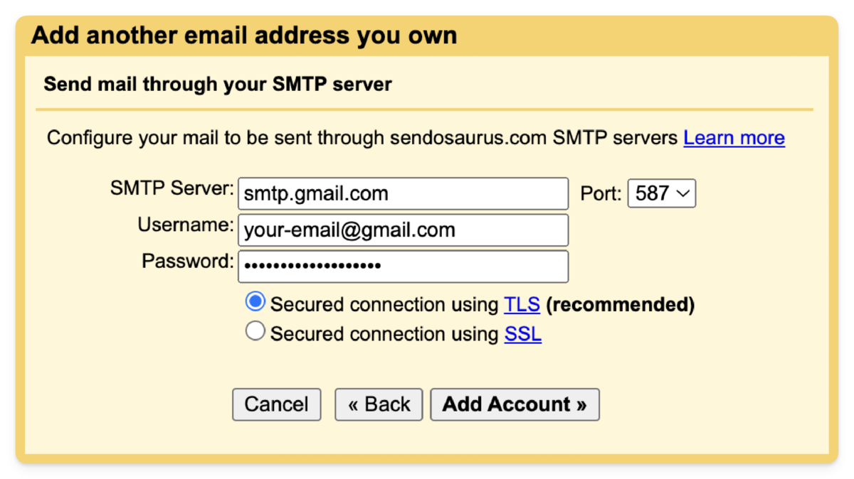 Add SMTP server details